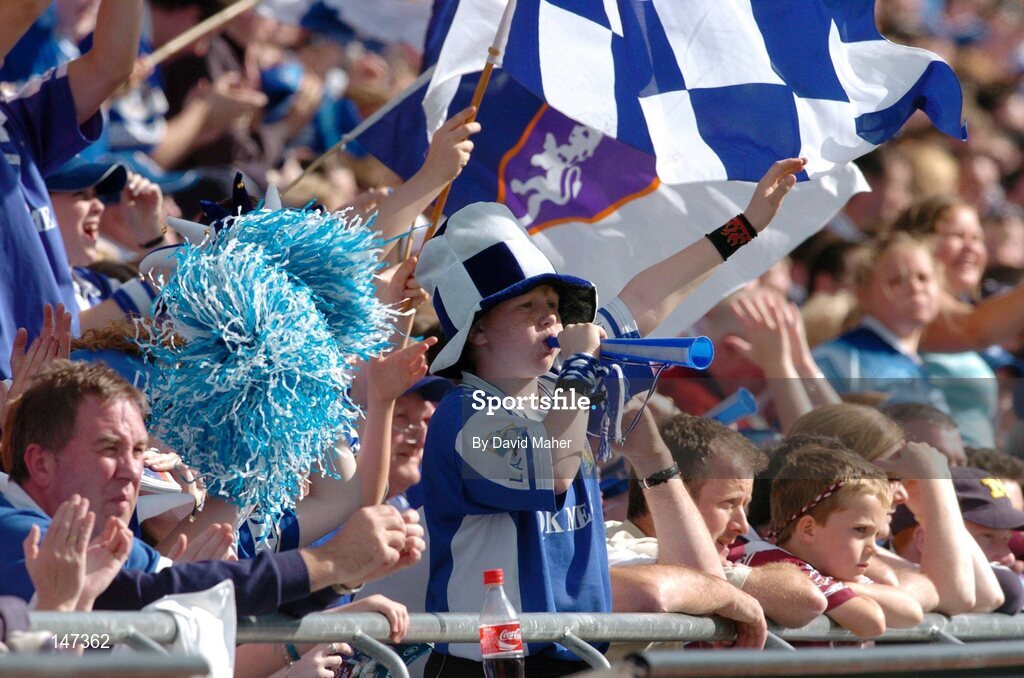 18 July 2004; Laois supporters cheer on their team during the game. Bank of Ireland Leinster Senior Football Championship Final, Laois v Westmeath, Croke Park, Dublin. Picture credit; David Maher / SPORTSFILE