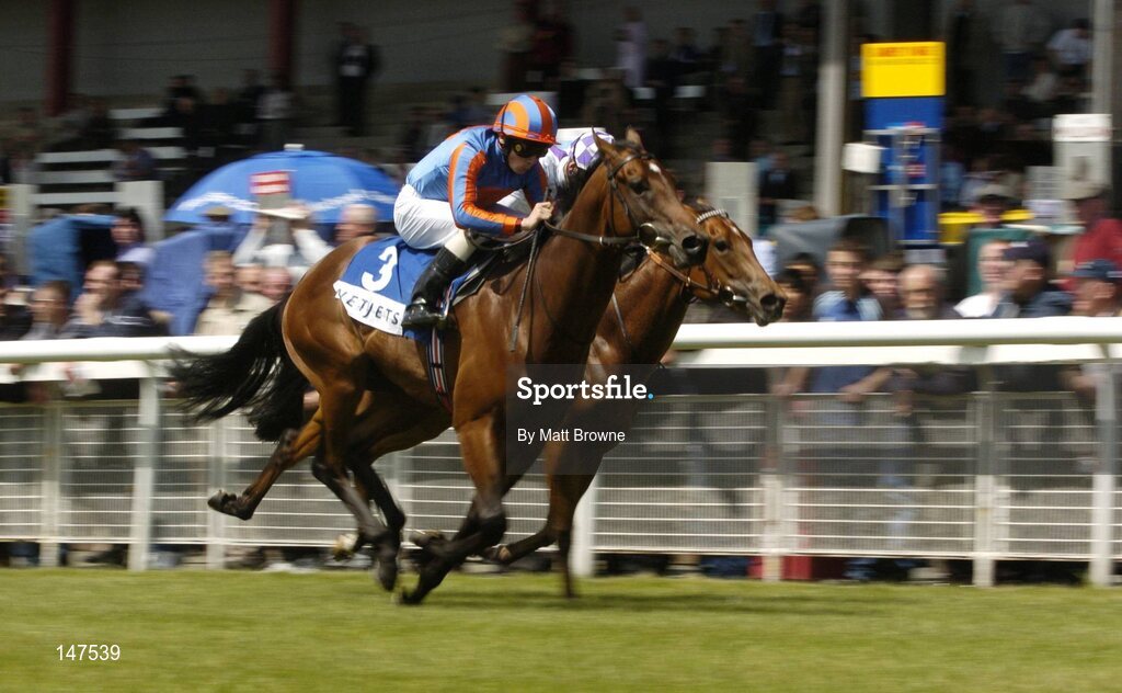 26 June 2004; Rowan Tree, with Jamie Spencer up, on their way to winning the Netjets (2yo) Maiden from second place National Swagger with Kevin Manning. Curragh Racecourse, Co. Kildare. Picture credit; Matt Browne / SPORTSFILE