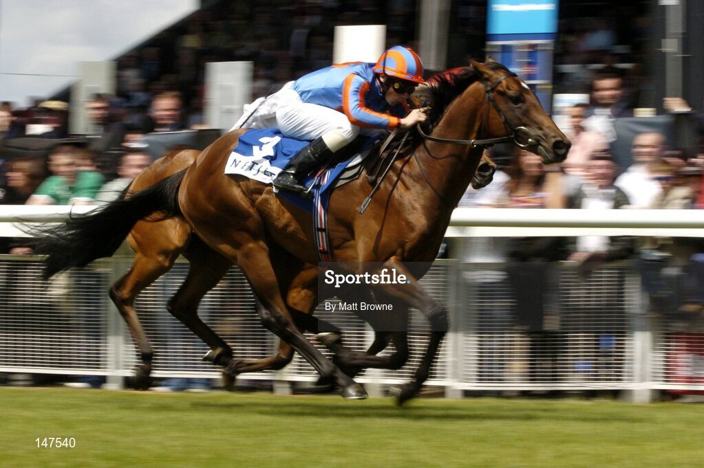 26 June 2004; Rowan Tree, with Jamie Spencer up, on their way to winning the Netjets (2yo) Maiden from second place National Swagger with Kevin Manning. Curragh Racecourse, Co. Kildare. Picture credit; Matt Browne / SPORTSFILE