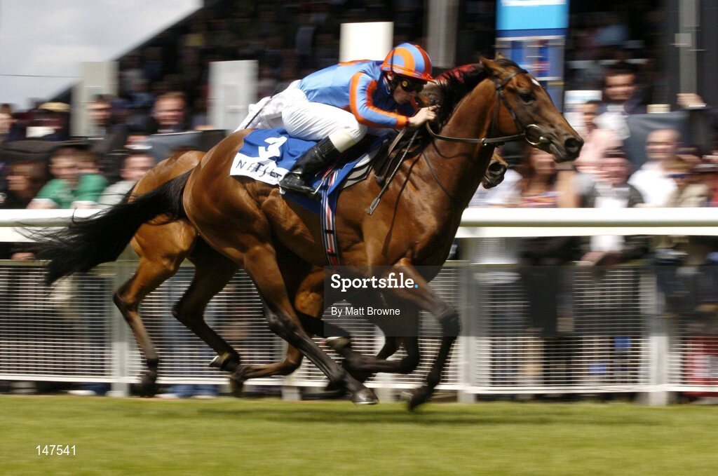 26 June 2004; Rowan Tree,3, with Jamie Spencer up, on their way to winning the Netjets (2yo) Maiden from second place National Swagger with Kevin Manning. Curragh Racecourse, Co. Kildare. Picture credit; Matt Browne / SPORTSFILE