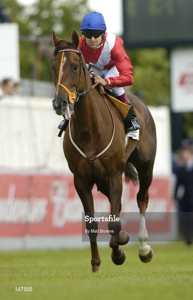 26 June 2004; Chorist, with Darryl Holland up, on their way to the start of the Audi Pretty Polly Stakes. Curragh Racecourse, Co. Kildare. Picture credit; Matt Browne / SPORTSFILE
