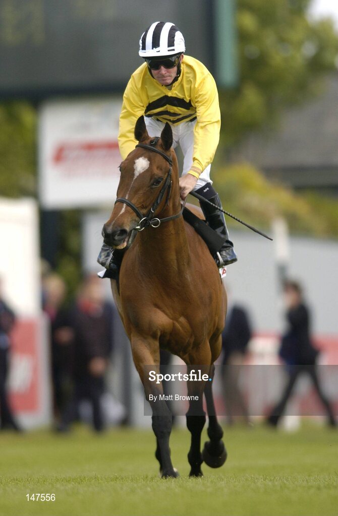 26 June 2004; Livadiya, with Mick Kinane up, on their way to the start of the Audi Pretty Polly Stakes. Curragh Racecourse, Co. Kildare. Picture credit; Matt Browne / SPORTSFILE