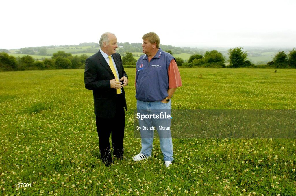 20 July 2004; John Daly, double Major winner and one of golf's most colourful players, was in Blarney, Co. Cork, to finalise plans for the new Blarney Golf Resort Championship course which he designed in conjunction with Mel Flanagan of Irish Golf Design. Pictured with John is course co-designer Mel Flanagan on the site of the proposed course. Picture credit; Brendan Moran / SPORTSFILE