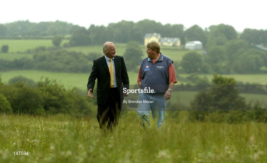 20 July 2004; John Daly, double Major winner and one of golf's most colourful players, was in Blarney, Co. Cork, to finalise plans for the new Blarney Golf Resort Championship course which he designed in conjunction with Mel Flanagan of Irish Golf Design. Pictured with John is course co-designer Mel Flanagan on the site of the proposed course. Picture credit; Brendan Moran / SPORTSFILE