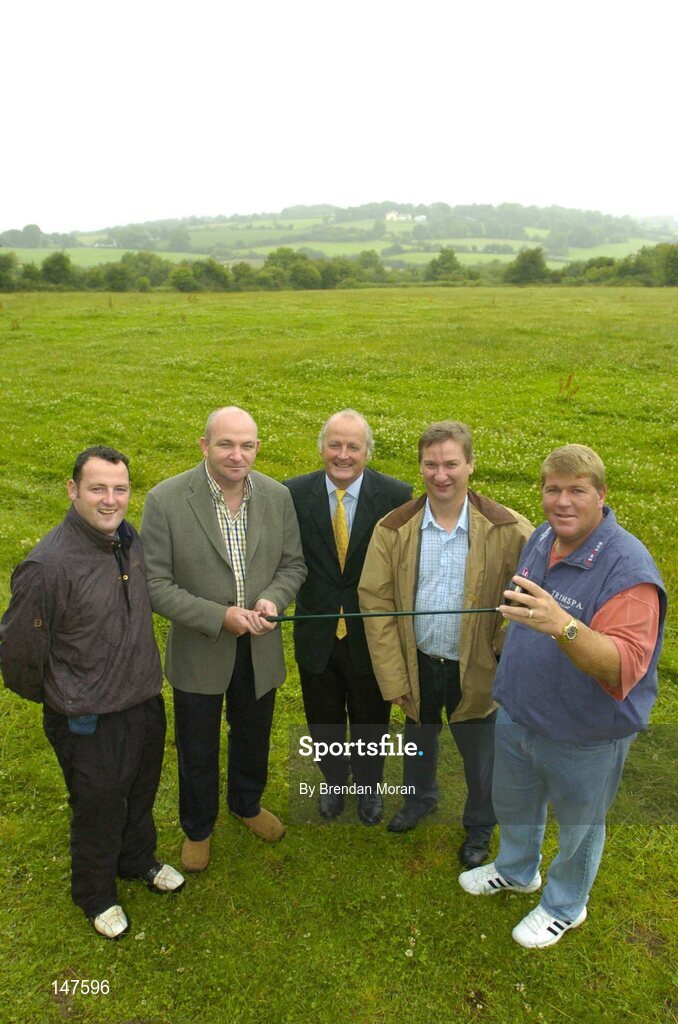 20 July 2004; John Daly, double Major winner and one of golf's most colourful players, was in Blarney, Co. Cork, to finalise plans for the new Blarney Golf Resort Championship course which he designed in conjunction with Mel Flanagan of Irish Golf Design. Pictured with John are, from left, Mel Flanagan, Jnr, Frank McCarthy, developer, Mel Flanagan, co-designer and John Kelly, local developer. Picture credit; Brendan Moran / SPORTSFILE