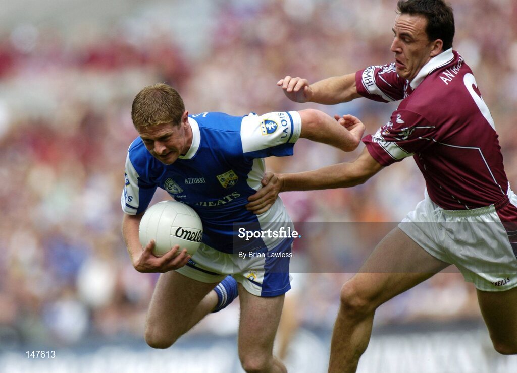 18 July 2004; Brian McDonald, Laois, in action against Damien Healy, Westmeath. Bank of Ireland Leinster Senior Football Championship Final, Laois v Westmeath, Croke Park, Dublin. Picture credit; Brian Lawless / SPORTSFILE
