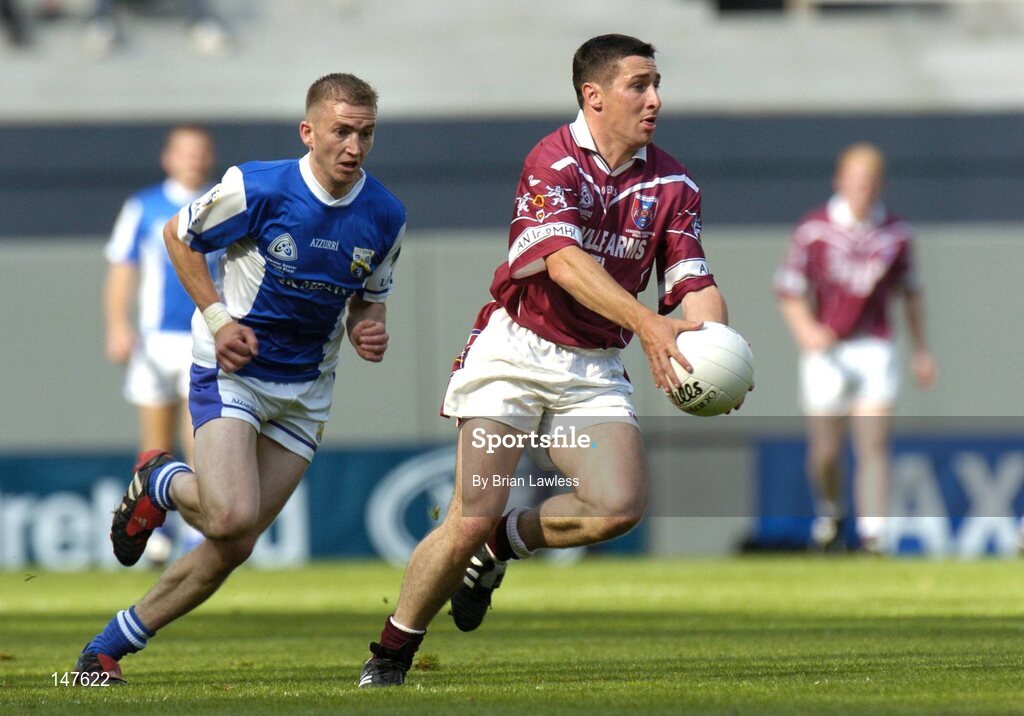 18 July 2004; Joe Fallon, Westmeath, in action against Joe Higgins, Laois. Bank of Ireland Leinster Senior Football Championship Final, Laois v Westmeath, Croke Park, Dublin. Picture credit; Brian Lawless / SPORTSFILE