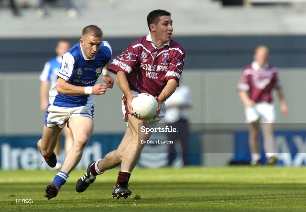 18 July 2004; Joe Fallon, Westmeath, in action against Joe Higgins, Laois. Bank of Ireland Leinster Senior Football Championship Final, Laois v Westmeath, Croke Park, Dublin. Picture credit; Brian Lawless / SPORTSFILE