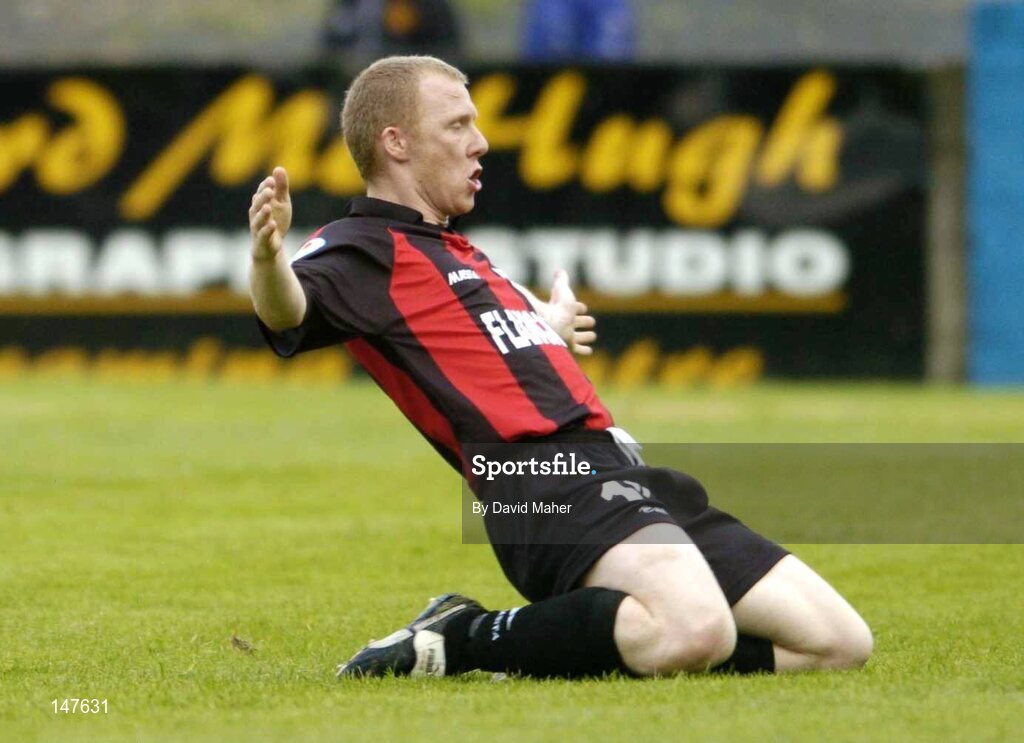 20 July 2004; Sean Francis, Longford Town, celebrates after scoring his sides first goal. eircom League Cup Semi-Final, Finn Harps v Longford Town, Finn Park, Ballybofey, Co. Donegal. Picture credit; David Maher / SPORTSFILE