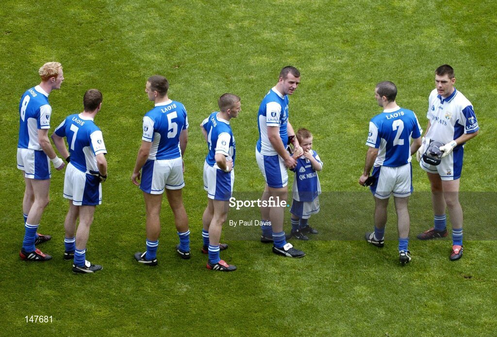 18 July 2004; Members of the Laois team prepare for the pre-match parade. Bank of Ireland Leinster Senior Football Championship Final, Laois v Westmeath, Croke Park, Dublin. Picture credit; Ray McManus / SPORTSFILE