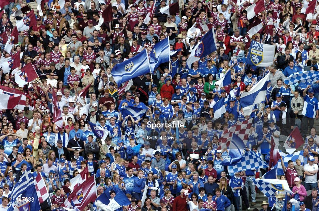 18 July 2004; Laois and Westmeath fans cheer on their sides. Bank of Ireland Leinster Senior Football Championship Final, Laois v Westmeath, Croke Park, Dublin. Picture credit; Ray McManus / SPORTSFILE
