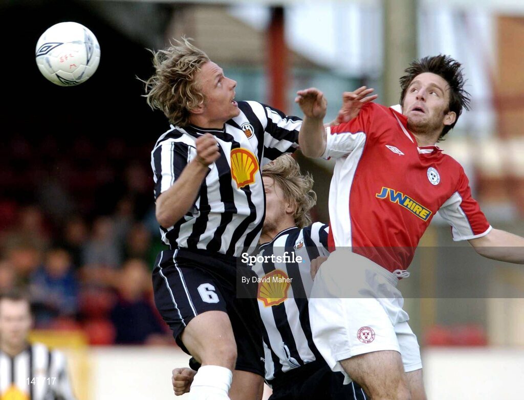 21 July 2004; Stuart Byrne, Shelbourne, in action against Kristjan Sigurosson, KR Reykjavik. UEFA Champions League 1st Qualifying Round, Second Leg, Shelbourne v KR Reykjavik, Tolka Park, Dublin. Picture credit; David Maher / SPORTSFILE