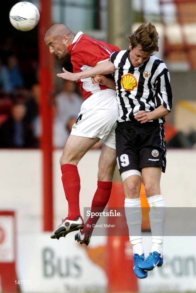 21 July 2004; Dave Rogers, Shelbourne, in action against Kjartan Finnbogason, KR Reykjavik. UEFA Champions League 1st Qualifying Round, Second Leg, Shelbourne v KR Reykjavik, Tolka Park, Dublin. Picture credit; David Maher / SPORTSFILE