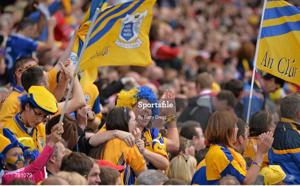 8 September 2013; Clare supporters, Katleen Cullinan and Claire, aged 12, from Ennistymon, Co. Clare, during the game. GAA Hurling All-Ireland Senior Championship Final, Cork v Clare, Croke Park, Dublin. Picture credit: Barry Cregg / SPORTSFILE