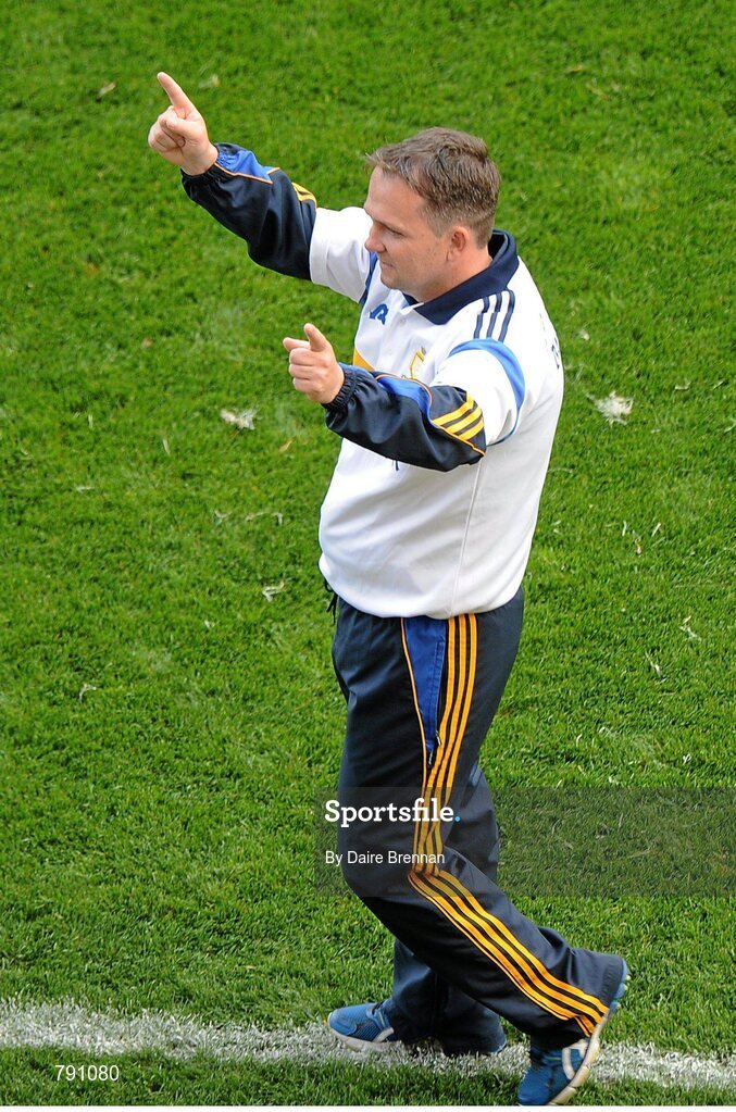 8 September 2013; Clare manager Davy Fitzgerald celebrates after Clare player Domhnall O'Donovan scored the equalising point. GAA Hurling All-Ireland Senior Championship Final, Cork v Clare, Croke Park, Dublin. Picture credit: Dáire Brennan / SPORTSFILE