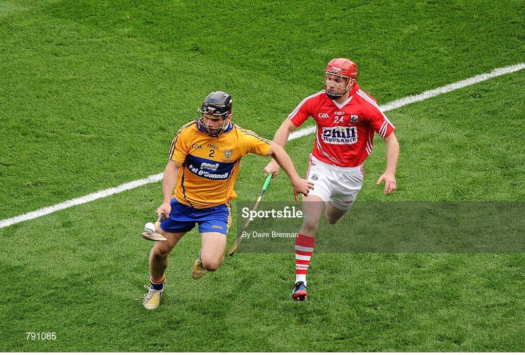 8 September 2013; Domhnall O'Donovan, Clare, in action against Stephen Moylan, Cork. GAA Hurling All-Ireland Senior Championship Final, Cork v Clare, Croke Park, Dublin. Picture credit: Dáire Brennan / SPORTSFILE
