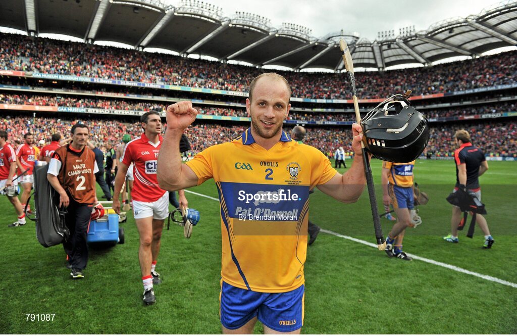 8 September 2013; Clare's Domhnall O'Donovan, who scored the equalising point to take the game to a replay, his first ever championship point for Clare, celebrates after the game. GAA Hurling All-Ireland Senior Championship Final, Cork v Clare, Croke Park, Dublin. Picture credit: Brendan Moran / SPORTSFILE