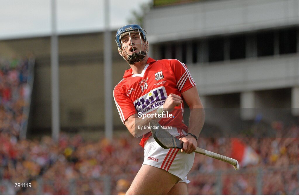 8 September 2013; Patrick Horgan, Cork, celebrates after scoring his side's last point of the game, which put them into the lead before Clare equalised to send the game to a replay. GAA Hurling All-Ireland Senior Championship Final, Cork v Clare, Croke Park, Dublin. Picture credit: Brendan Moran / SPORTSFILE