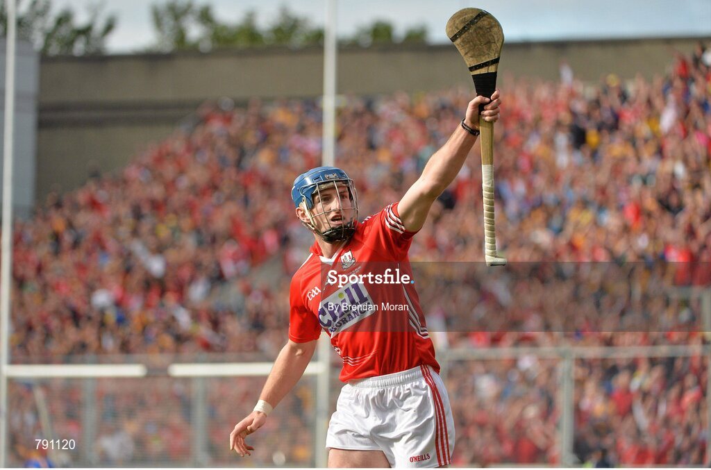 8 September 2013; Patrick Horgan, Cork, celebrates after scoring his side's last point of the game, which put them into the lead before Clare equalised to send the game to a replay. GAA Hurling All-Ireland Senior Championship Final, Cork v Clare, Croke Park, Dublin. Picture credit: Brendan Moran / SPORTSFILE