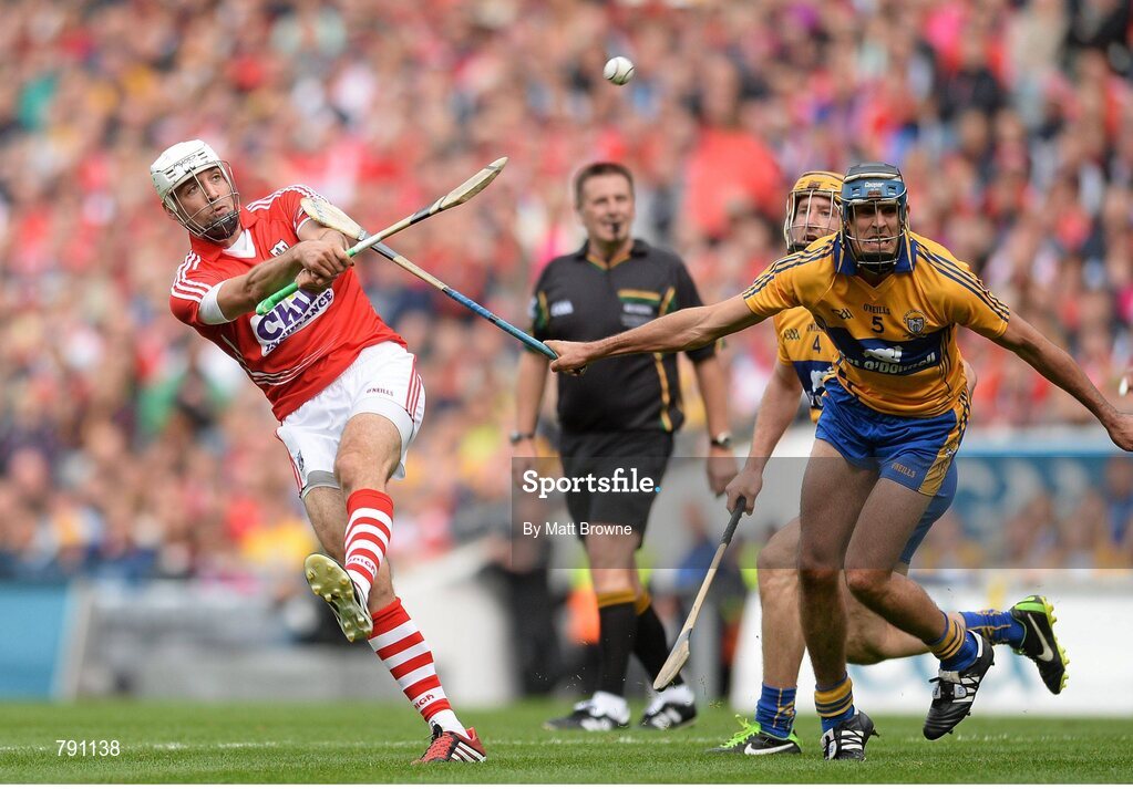 8 September 2013; Pa Cronin, Cork, in action against Brendan Bugler, Clare. GAA Hurling All-Ireland Senior Championship Final, Cork v Clare, Croke Park, Dublin. Picture credit: Matt Browne / SPORTSFILE