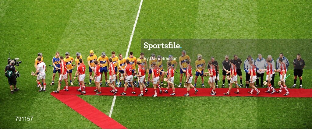 8 September 2013; Players and officials shake hands as part of the GAA respect initiative. GAA Hurling All-Ireland Senior Championship Final, Cork v Clare, Croke Park, Dublin. Picture credit: Dáire Brennan / SPORTSFILE