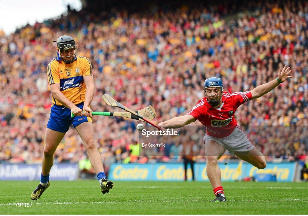 8 September 2013; Colin Ryan, Clare, in action against Conor O'Sullivan, Cork. GAA Hurling All-Ireland Senior Championship Final, Cork v Clare, Croke Park, Dublin. Photo by Sportsfile