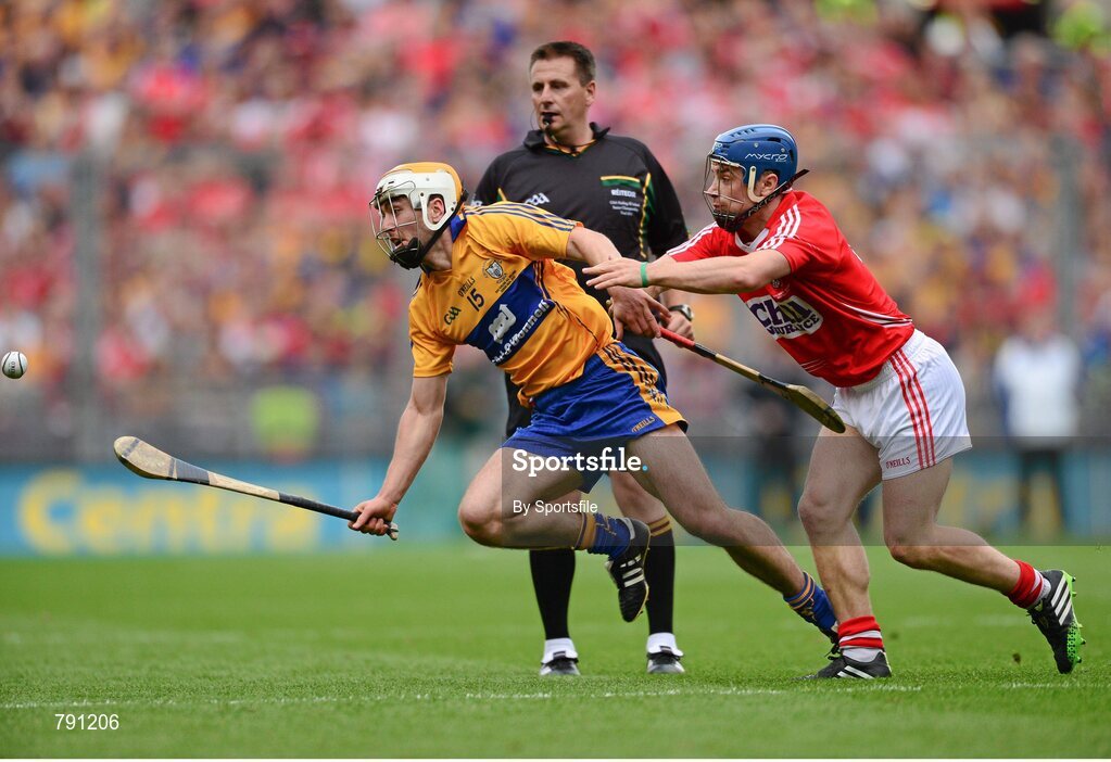 8 September 2013; Conor McGrath, Clare, in action against Conor O'Sullivan, Cork. GAA Hurling All-Ireland Senior Championship Final, Cork v Clare, Croke Park, Dublin. Photo by Sportsfile
