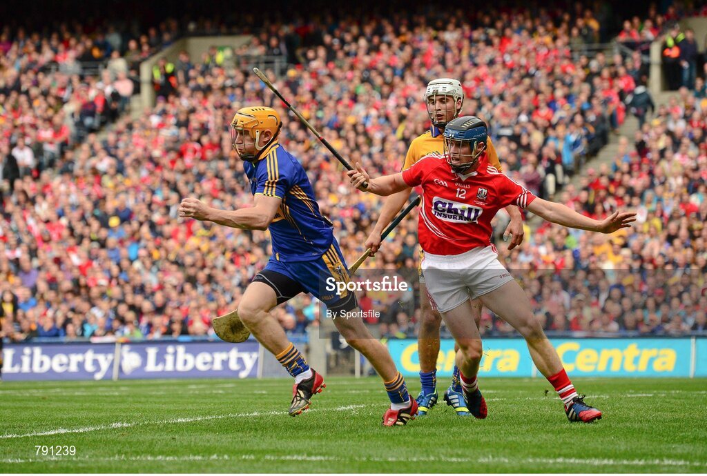 8 September 2013; Patrick Kelly, Clare, in action against Conor Lehane, Cork. GAA Hurling All-Ireland Senior Championship Final, Cork v Clare, Croke Park, Dublin. Photo by Sportsfile