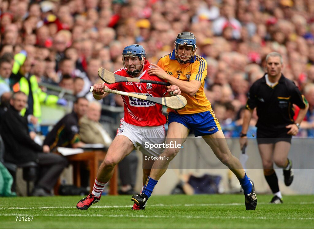 8 September 2013; Patrick Horgan, Cork, in action against David McInerney, Clare. GAA Hurling All-Ireland Senior Championship Final, Cork v Clare, Croke Park, Dublin. Photo by Sportsfile