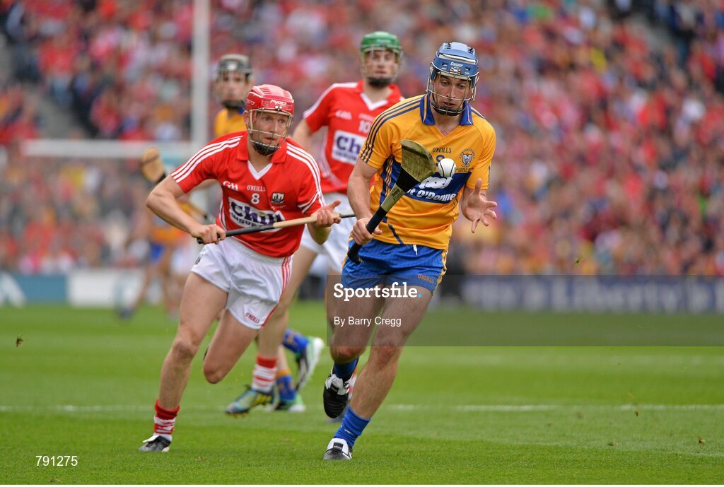 8 September 2013; Conor Ryan, Clare, in action against Lorcán McLoughlin, Cork. GAA Hurling All-Ireland Senior Championship Final, Cork v Clare, Croke Park, Dublin. Picture credit: Barry Cregg / SPORTSFILE