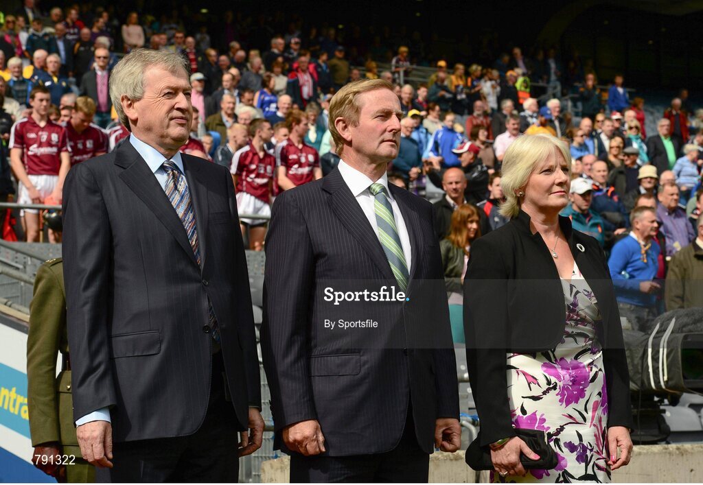 8 September 2013; Ard Stiurthoir of the GAA Paraic Duffy, and his wife Vera, with An Taoiseach Enda Kenny T.D. GAA Hurling All-Ireland Senior Championship Final, Cork v Clare, Croke Park, Dublin. Photo by Sportsfile