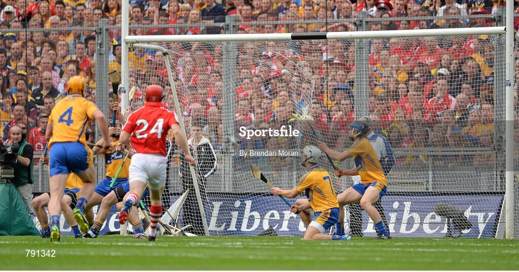 8 September 2013; The sliothar hits the back of the net from a free by Cork goalkeeper Anthony Nash. GAA Hurling All-Ireland Senior Championship Final, Cork v Clare, Croke Park, Dublin. Picture credit: Brendan Moran / SPORTSFILE