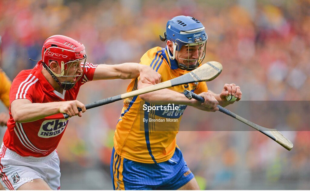 8 September 2013; Conor Ryan, Clare, in action against Lorcan McLoughlin, Cork. GAA Hurling All-Ireland Senior Championship Final, Cork v Clare, Croke Park, Dublin. Picture credit: Brendan Moran / SPORTSFILE