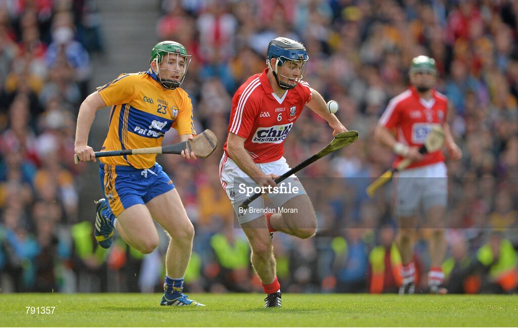 8 September 2013; Christopher Joyce, Cork, in action against Cathal McInerney, Clare. GAA Hurling All-Ireland Senior Championship Final, Cork v Clare, Croke Park, Dublin. Picture credit: Brendan Moran / SPORTSFILE