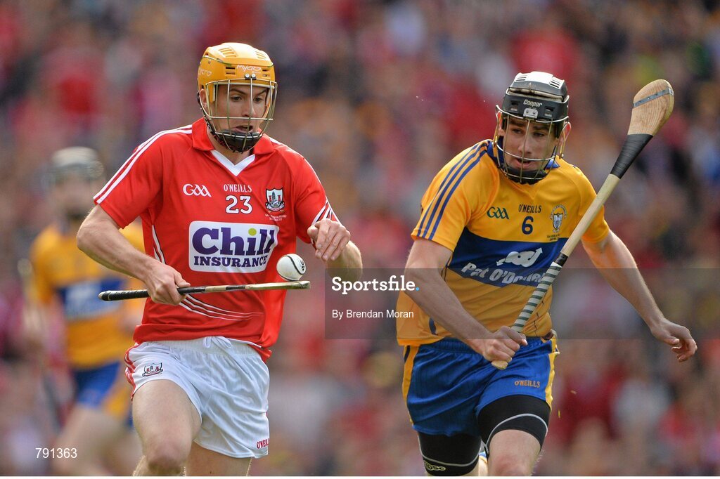 8 September 2013; Cathal Naughton, Cork, in action against Patrick Donnellan, Clare. GAA Hurling All-Ireland Senior Championship Final, Cork v Clare, Croke Park, Dublin. Picture credit: Brendan Moran / SPORTSFILE