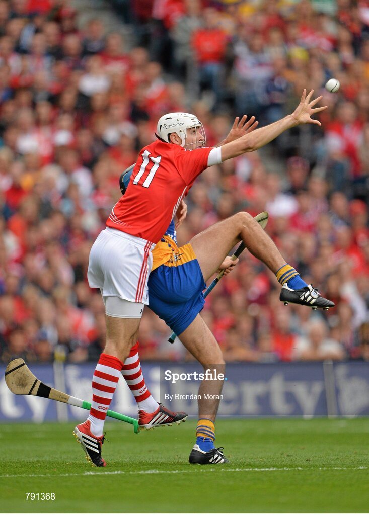 8 September 2013; Pa Cronin, Cork, in action against Brendan Bugler, Clare. GAA Hurling All-Ireland Senior Championship Final, Cork v Clare, Croke Park, Dublin. Picture credit: Brendan Moran / SPORTSFILE