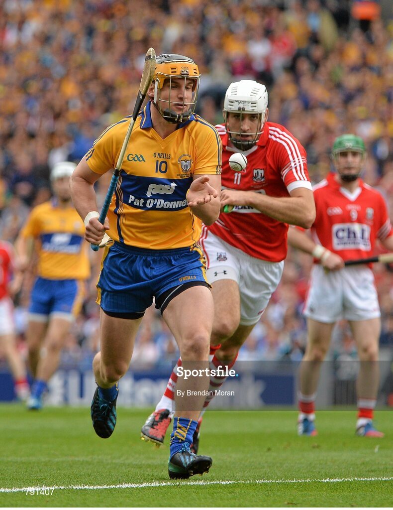 8 September 2013; John Conlon, Clare, in action against Pa Cronin, Cork. GAA Hurling All-Ireland Senior Championship Final, Cork v Clare, Croke Park, Dublin. Picture credit: Brendan Moran / SPORTSFILE