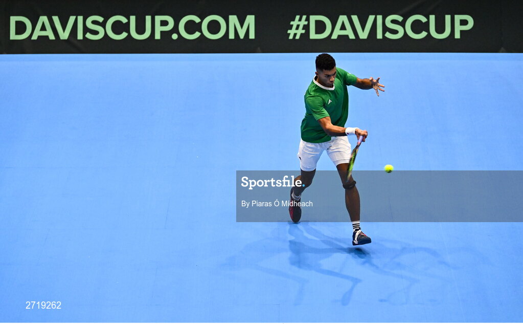 31 January 2024; Michael Agwi during an Ireland Tennis squad training session at the UL Sport Arena in Limerick, ahead of Ireland's Davis Cup World Group One play-off first round match with Austria.  Photo by Piaras Ó Mídheach/Sportsfile