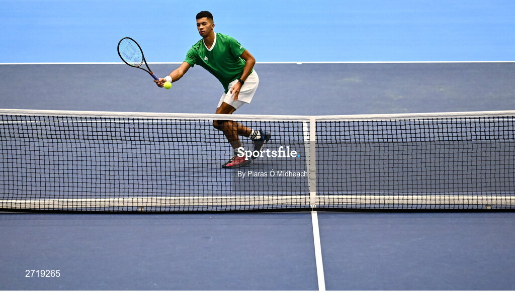 31 January 2024; Michael Agwi during an Ireland Tennis squad training session at the UL Sport Arena in Limerick, ahead of Ireland's Davis Cup World Group One play-off first round match with Austria.  Photo by Piaras Ó Mídheach/Sportsfile
