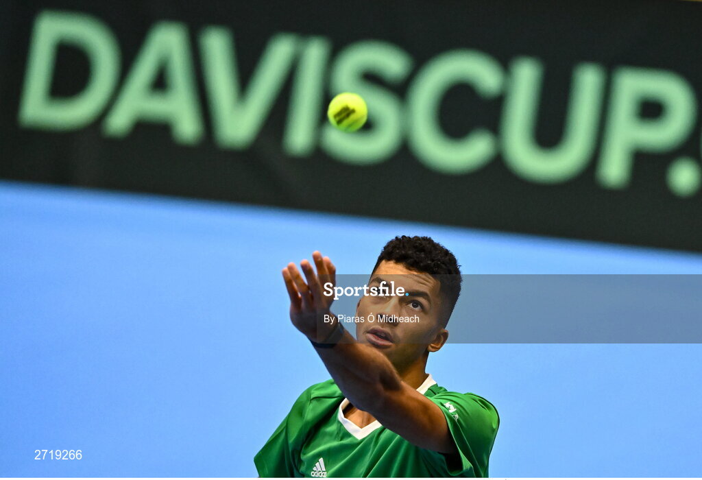 31 January 2024; Michael Agwi during an Ireland Tennis squad training session at the UL Sport Arena in Limerick, ahead of Ireland's Davis Cup World Group One play-off first round match with Austria.  Photo by Piaras Ó Mídheach/Sportsfile