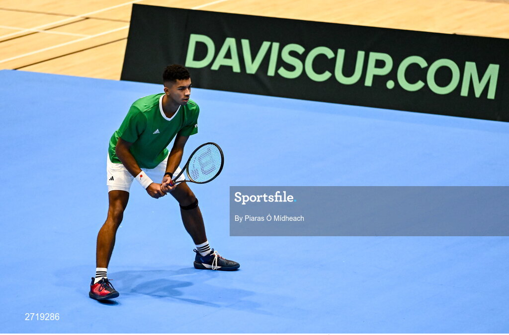 31 January 2024; Michael Agwi during an Ireland Tennis squad training session at the UL Sport Arena in Limerick, ahead of Ireland's Davis Cup World Group One play-off first round match with Austria.  Photo by Piaras Ó Mídheach/Sportsfile