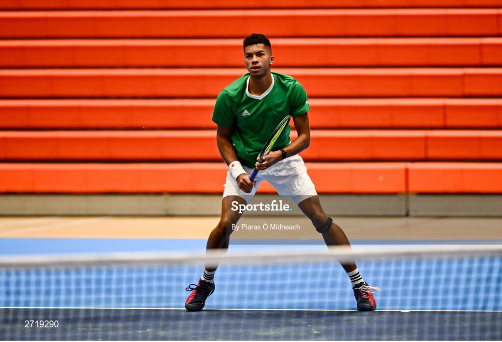 31 January 2024; Michael Agwi during an Ireland Tennis squad training session at the UL Sport Arena in Limerick, ahead of Ireland's Davis Cup World Group One play-off first round match with Austria.  Photo by Piaras Ó Mídheach/Sportsfile