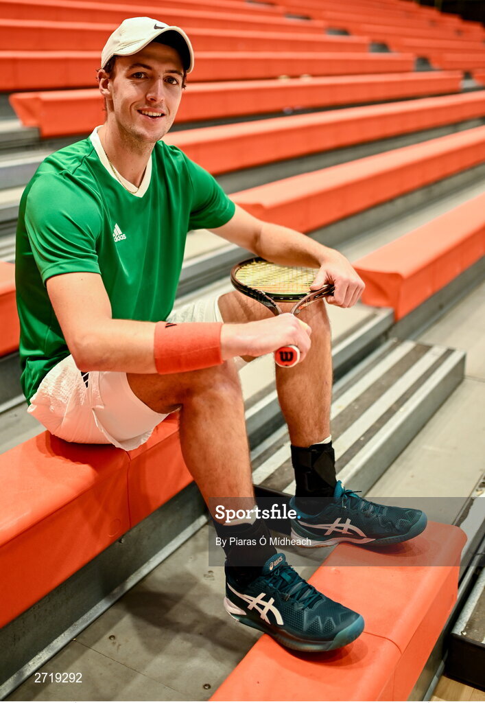 31 January 2024; Osgar Ó hOisín poses for a potrait after an Ireland Tennis squad training session at the UL Sport Arena in Limerick, ahead of Ireland's Davis Cup World Group One play-off first round match with Austria.  Photo by Piaras Ó Mídheach/Sportsfile