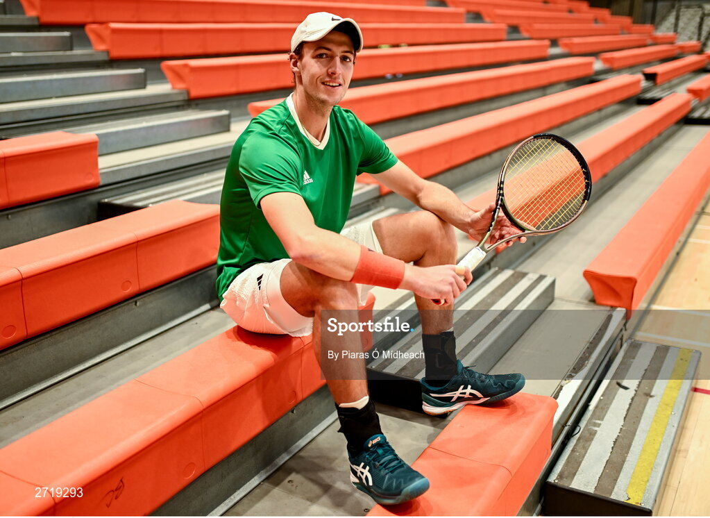 31 January 2024; Osgar Ó hOisín poses for a potrait after an Ireland Tennis squad training session at the UL Sport Arena in Limerick, ahead of Ireland's Davis Cup World Group One play-off first round match with Austria.  Photo by Piaras Ó Mídheach/Sportsfile