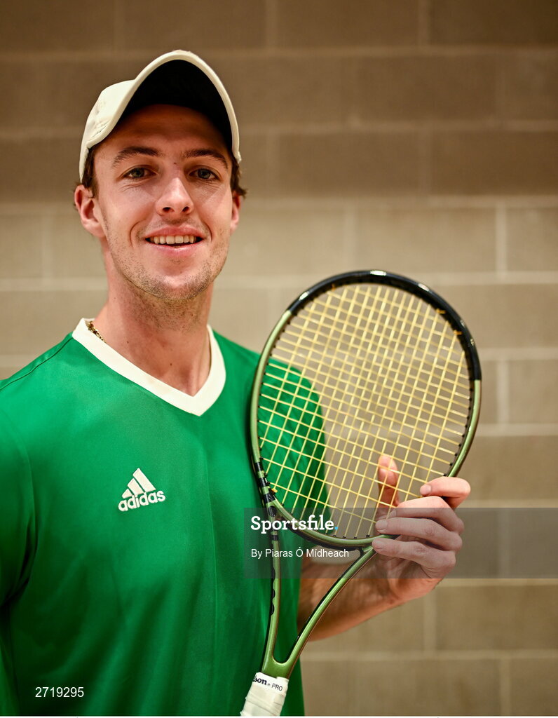 31 January 2024; Osgar Ó hOisín poses for a potrait after an Ireland Tennis squad training session at the UL Sport Arena in Limerick, ahead of Ireland's Davis Cup World Group One play-off first round match with Austria.  Photo by Piaras Ó Mídheach/Sportsfile