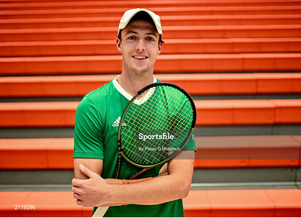 31 January 2024; Osgar Ó hOisín poses for a potrait after an Ireland Tennis squad training session at the UL Sport Arena in Limerick, ahead of Ireland's Davis Cup World Group One play-off first round match with Austria.  Photo by Piaras Ó Mídheach/Sportsfile