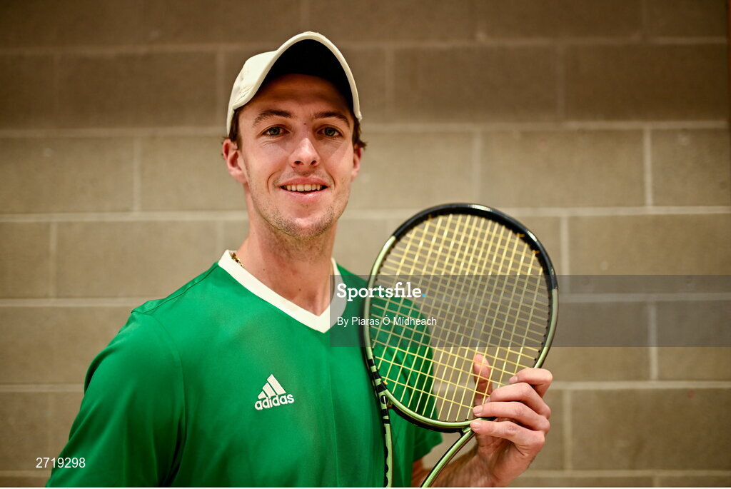 31 January 2024; Osgar Ó hOisín poses for a potrait after an Ireland Tennis squad training session at the UL Sport Arena in Limerick, ahead of Ireland's Davis Cup World Group One play-off first round match with Austria.  Photo by Piaras Ó Mídheach/Sportsfile