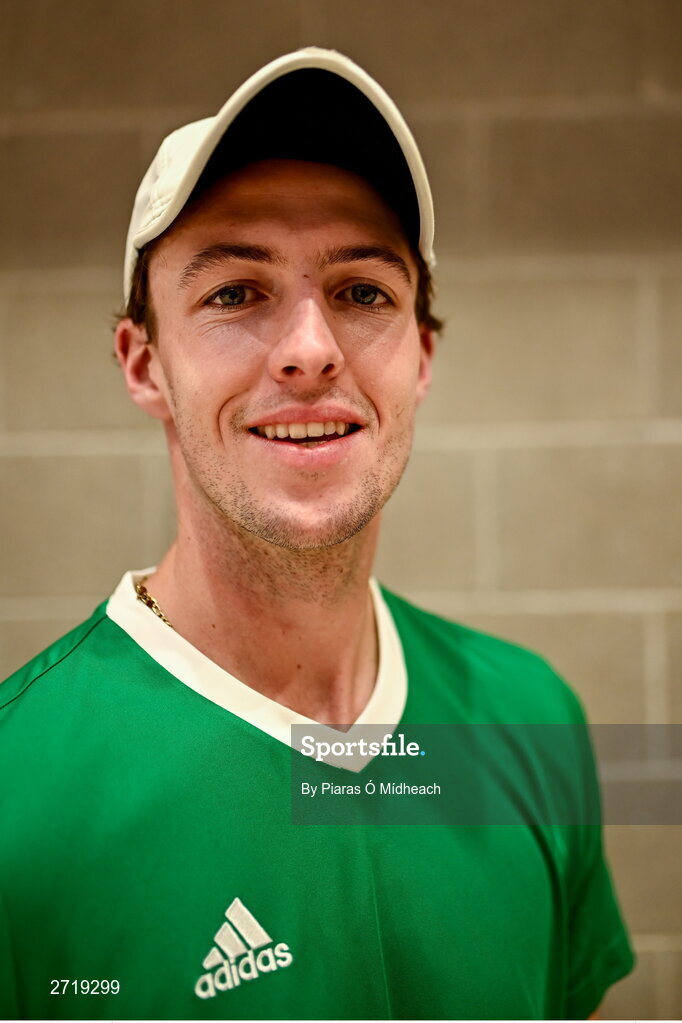 31 January 2024; Osgar Ó hOisín poses for a potrait after an Ireland Tennis squad training session at the UL Sport Arena in Limerick, ahead of Ireland's Davis Cup World Group One play-off first round match with Austria.  Photo by Piaras Ó Mídheach/Sportsfile