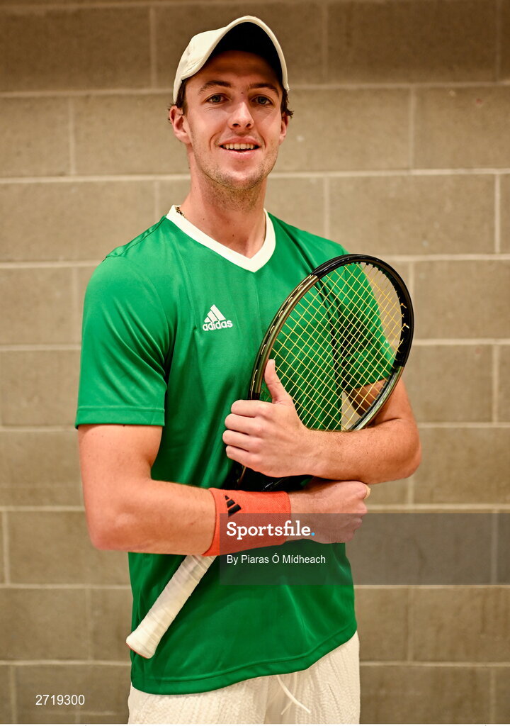31 January 2024; Osgar Ó hOisín poses for a potrait after an Ireland Tennis squad training session at the UL Sport Arena in Limerick, ahead of Ireland's Davis Cup World Group One play-off first round match with Austria.  Photo by Piaras Ó Mídheach/Sportsfile