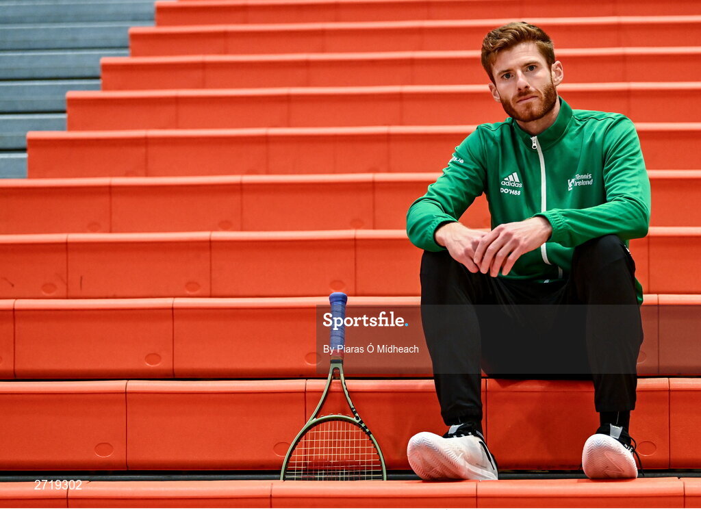 31 January 2024; David O'Hare poses for a portrait after an Ireland Tennis squad training session at the UL Sport Arena in Limerick, ahead of Ireland's Davis Cup World Group One play-off first round match with Austria. Photo by Piaras Ó Mídheach/Sportsfile
